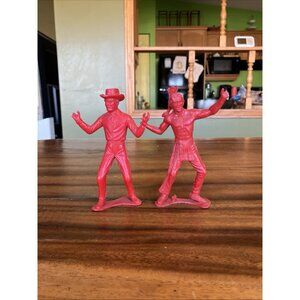 1960's Vintage Cowboy and Indian Red Plastic Toy Figures Unmarked